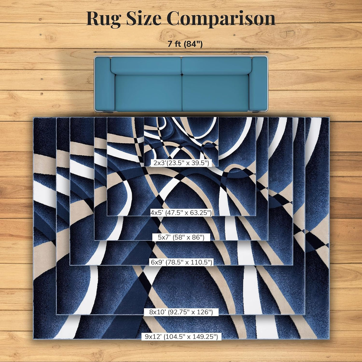 Luxe Weavers Geometric Abstract Area Rug Navy 5x7