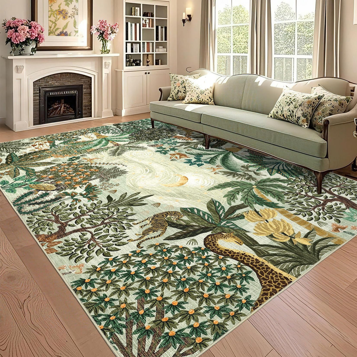 GarveeHome 5x7 Jungle Area Rug Washable Rugs for Living Room Bedroom, Soft Low Pile Non Slip Accent Floor Mat Animal Print Throw Rug Indoor Carpet Dining Room Playroom