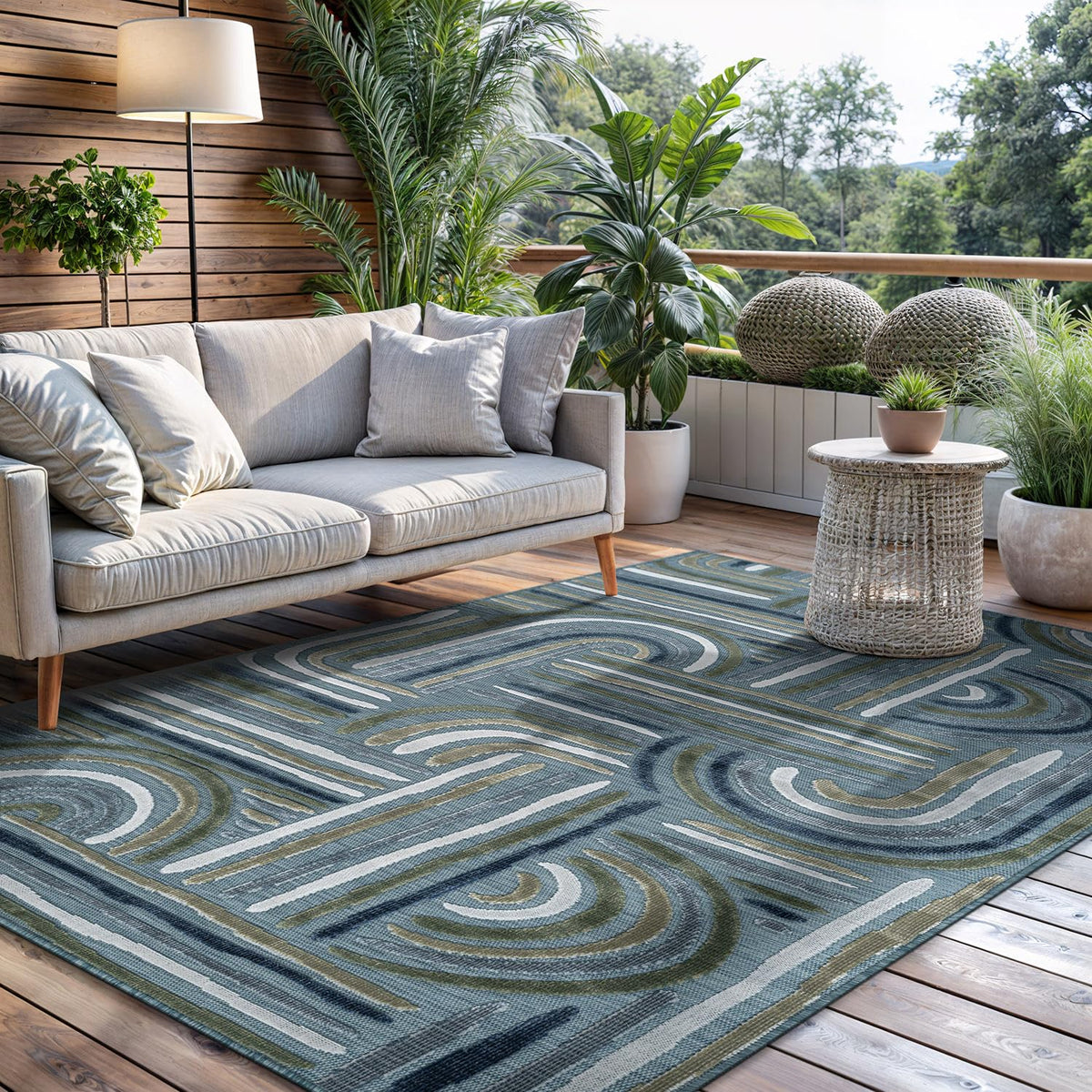 CAMILSON Indoor Outdoor Rug, Multicolor 6x9 Geometric Arch Striped Area Rugs for Patio and Home Areas, Easy-Cleaning Non-Shedding Living Room, Garden and Deck Washable Outside Carpet (6 x 9)