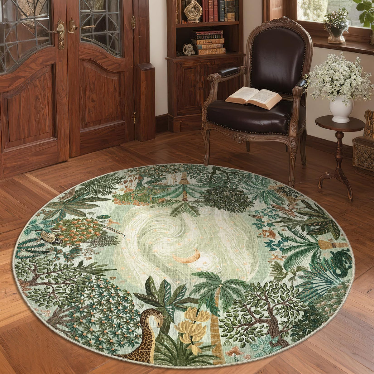 GarveeHome 5x7 Jungle Area Rug Washable Rugs for Living Room Bedroom, Soft Low Pile Non Slip Accent Floor Mat Animal Print Throw Rug Indoor Carpet Dining Room Playroom