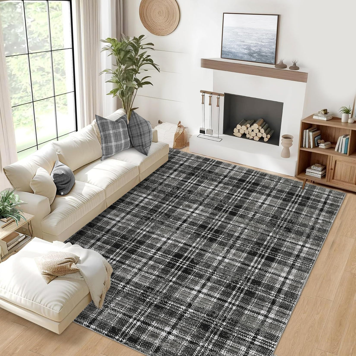 Large Living Room Rugs 8x10 Area Rugs Machine Washable Modern Geometric Neutral Rug Non Slip Low Pile Farmhouse Stain Resistant Carpet for Bedroom Nursery Classroom Dorm 8'x10' Multi