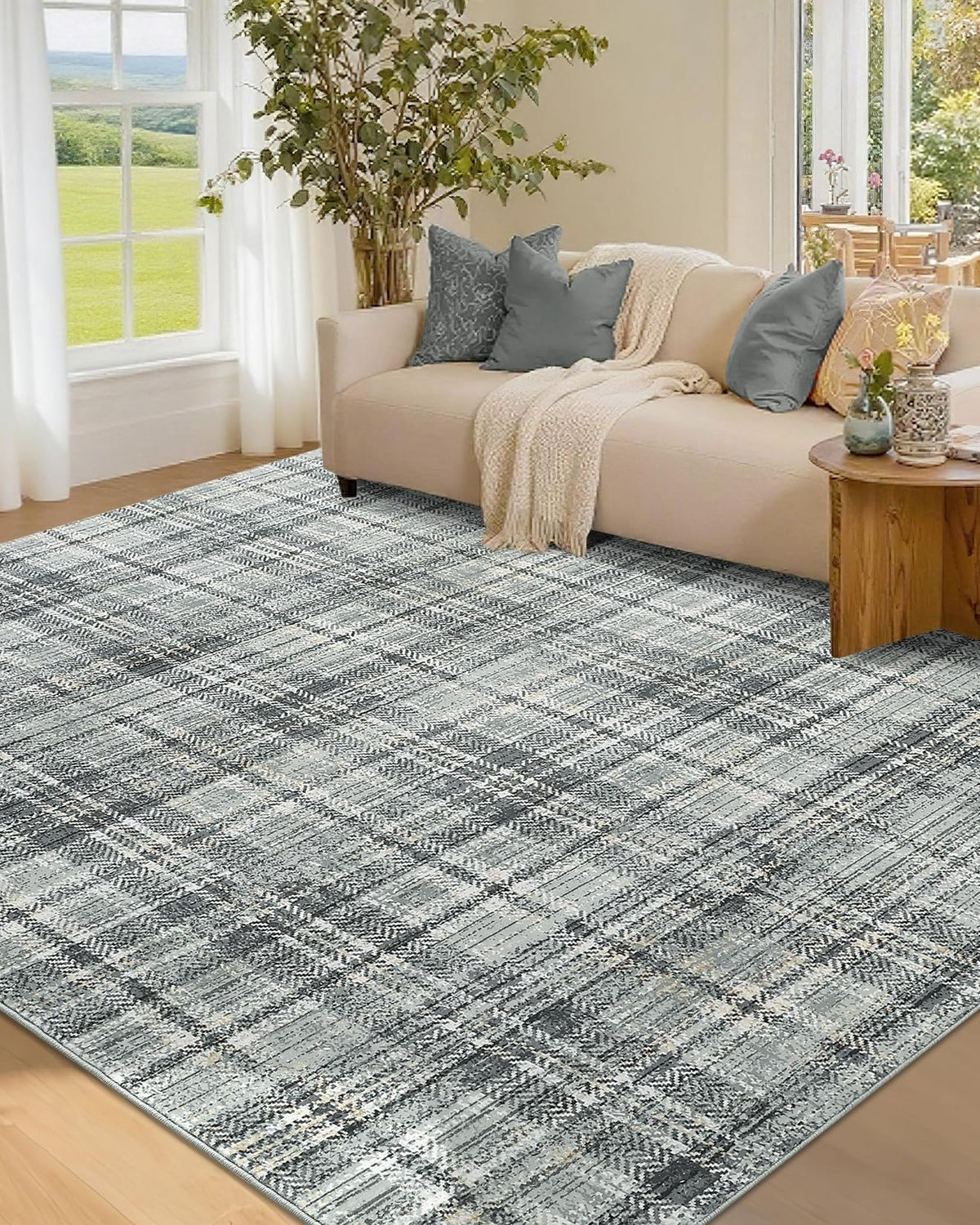 Large Living Room Rugs 8x10 Area Rugs Machine Washable Modern Geometric Neutral Rug Non Slip Low Pile Farmhouse Stain Resistant Carpet for Bedroom Nursery Classroom Dorm 8'x10' Multi