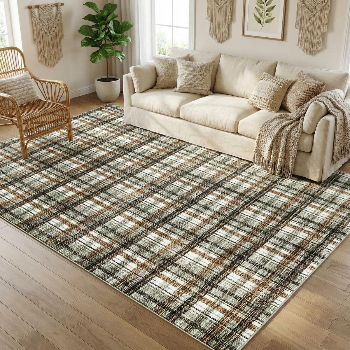 Large Living Room Rugs 8x10 Area Rugs Machine Washable Modern Geometric Neutral Rug Non Slip Low Pile Farmhouse Stain Resistant Carpet for Bedroom Nursery Classroom Dorm 8'x10' Multi