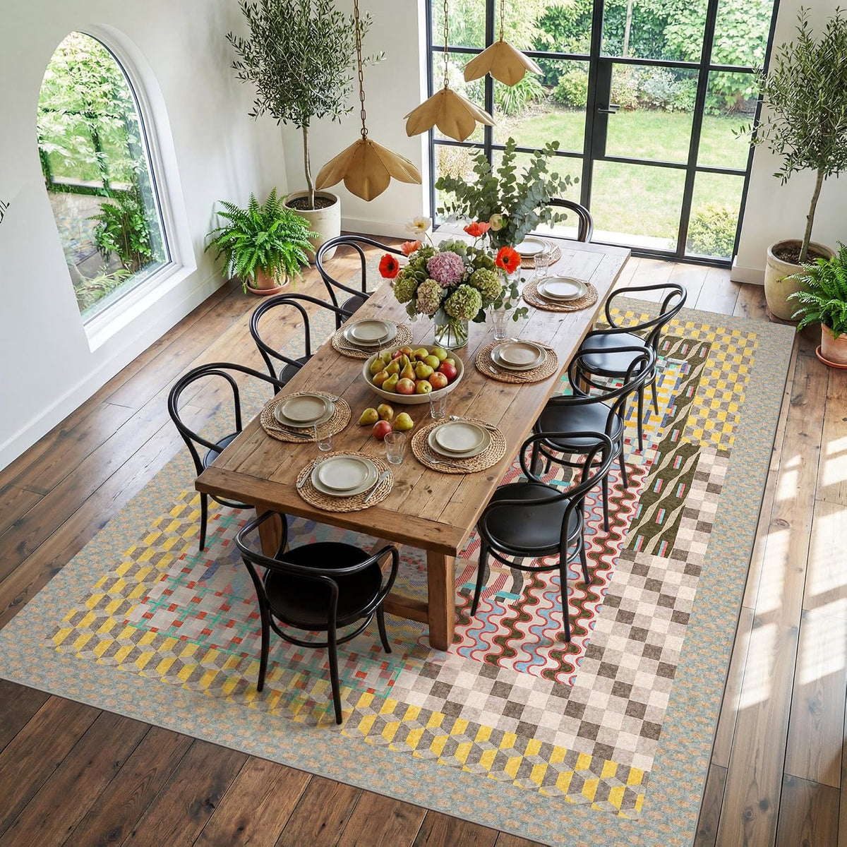 Kokia 8x10 Modern Geometric Washable Rug for Living Room Bauhaus Multicolor