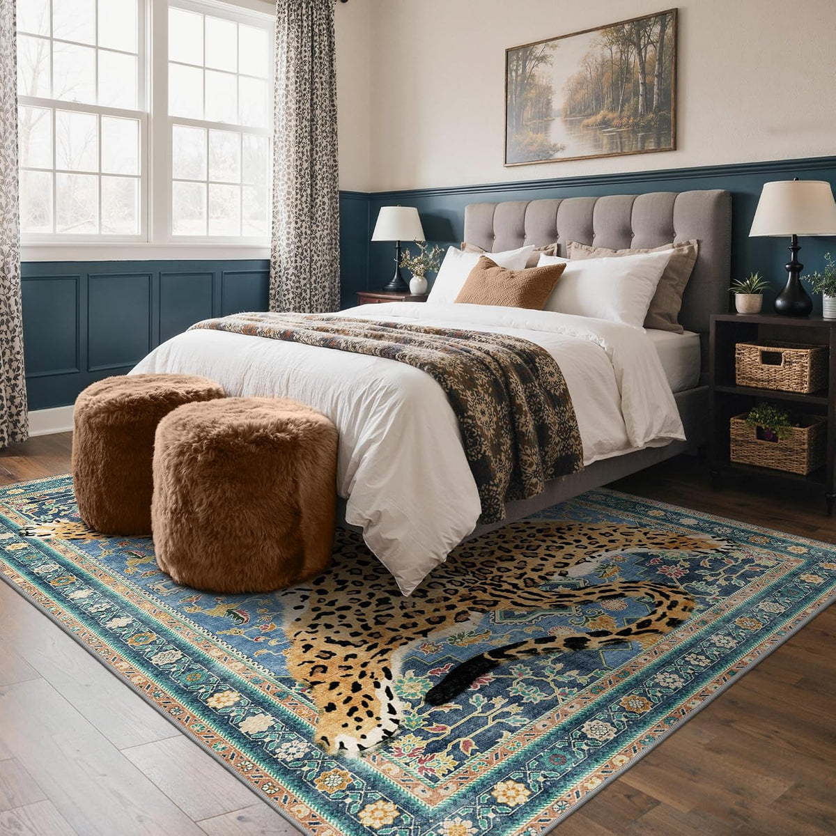 Bavni Leopard Rug 5x7 Cheetah Animal Print Rug Washable Jungle Rugs Blue