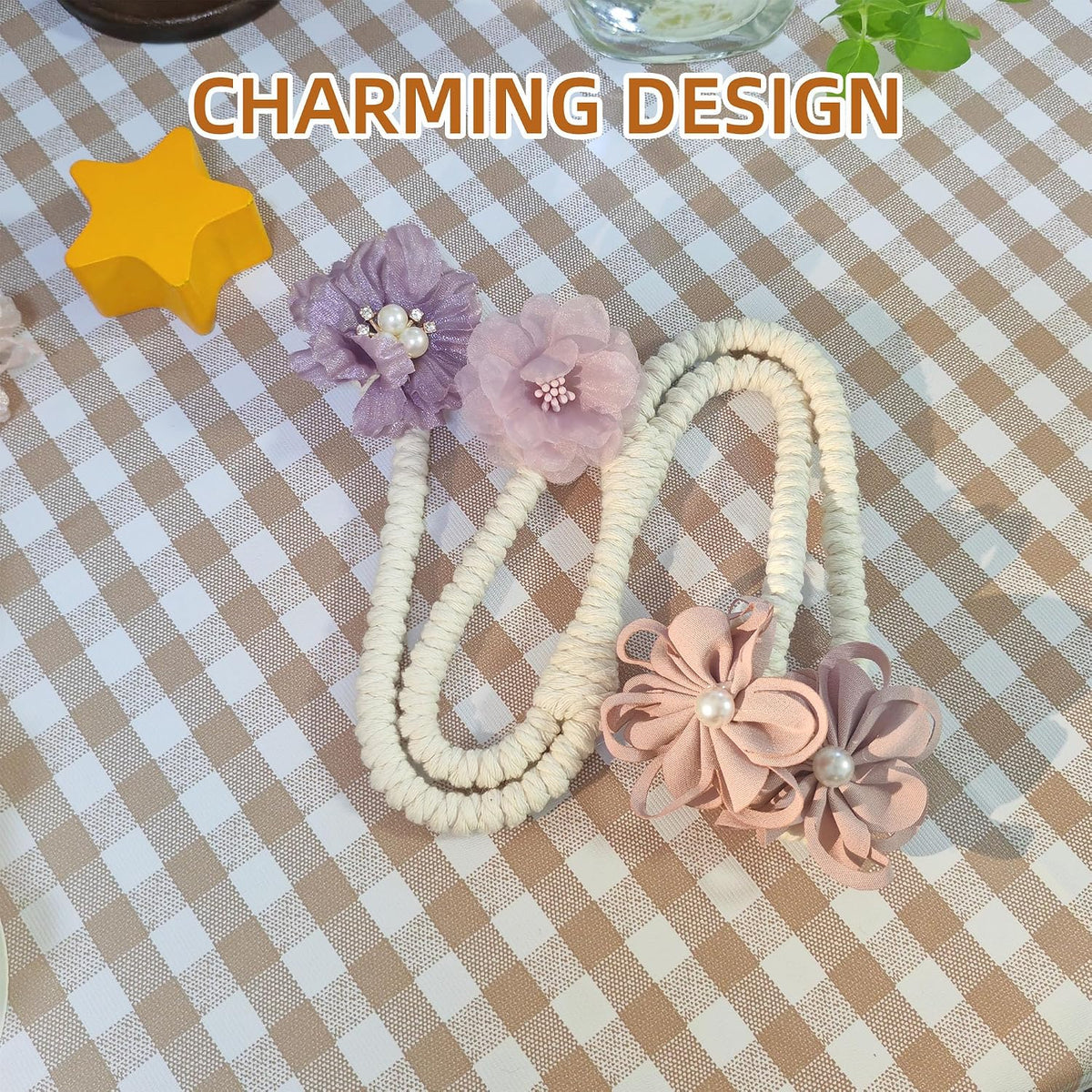 Flower Curtain Tiebacks - 2 Pack No Drill Decorative Holdbacks