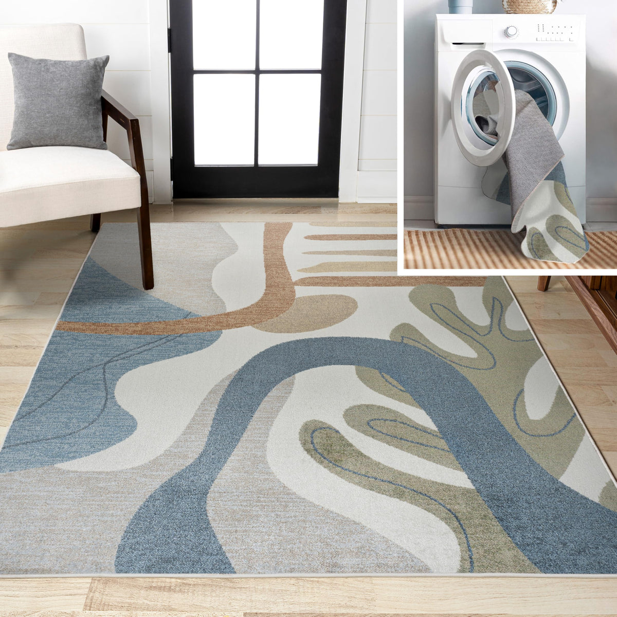 JONATHAN Y Machine Washable Cream/Terra Indoor Area Rug 4X6 ft, Kallax Geometric Modern Low-Pile for Living Room, Bedroom, Kitchen, Office, Easy-Cleaning, Pet-Friendly, Non-Shedding WSH311A-4
