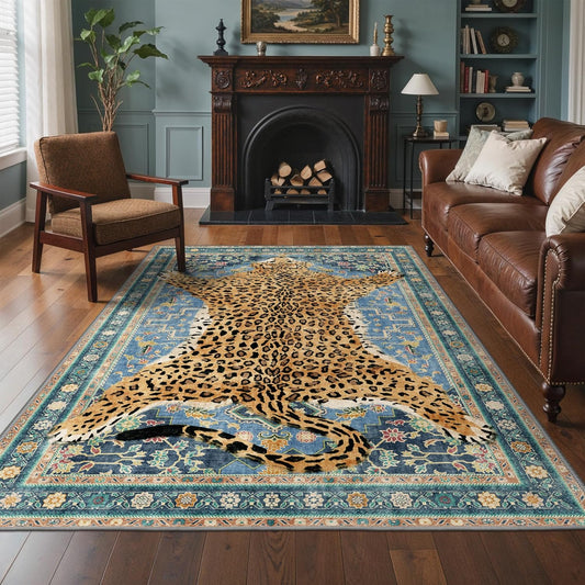 Bavni Leopard Rug 5x7 Cheetah Animal Print Rug Washable Jungle Rugs Blue