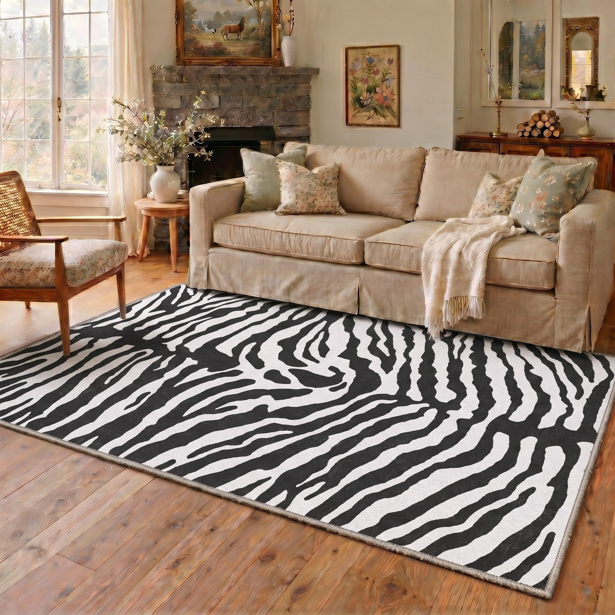 Bavni Zebra Print Rugs 5x7 Washable Area Carpet for Bedroom Living Room
