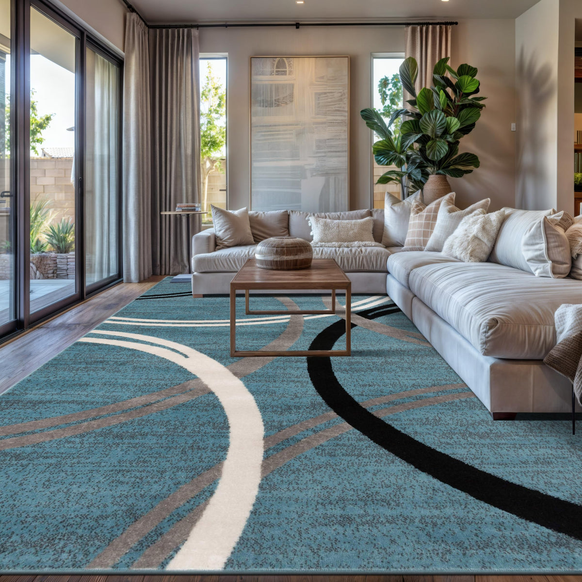 Rugshop Wavy Circles Fade-Resistant Living Room Area Rug Gray 5'3" x 7'3"