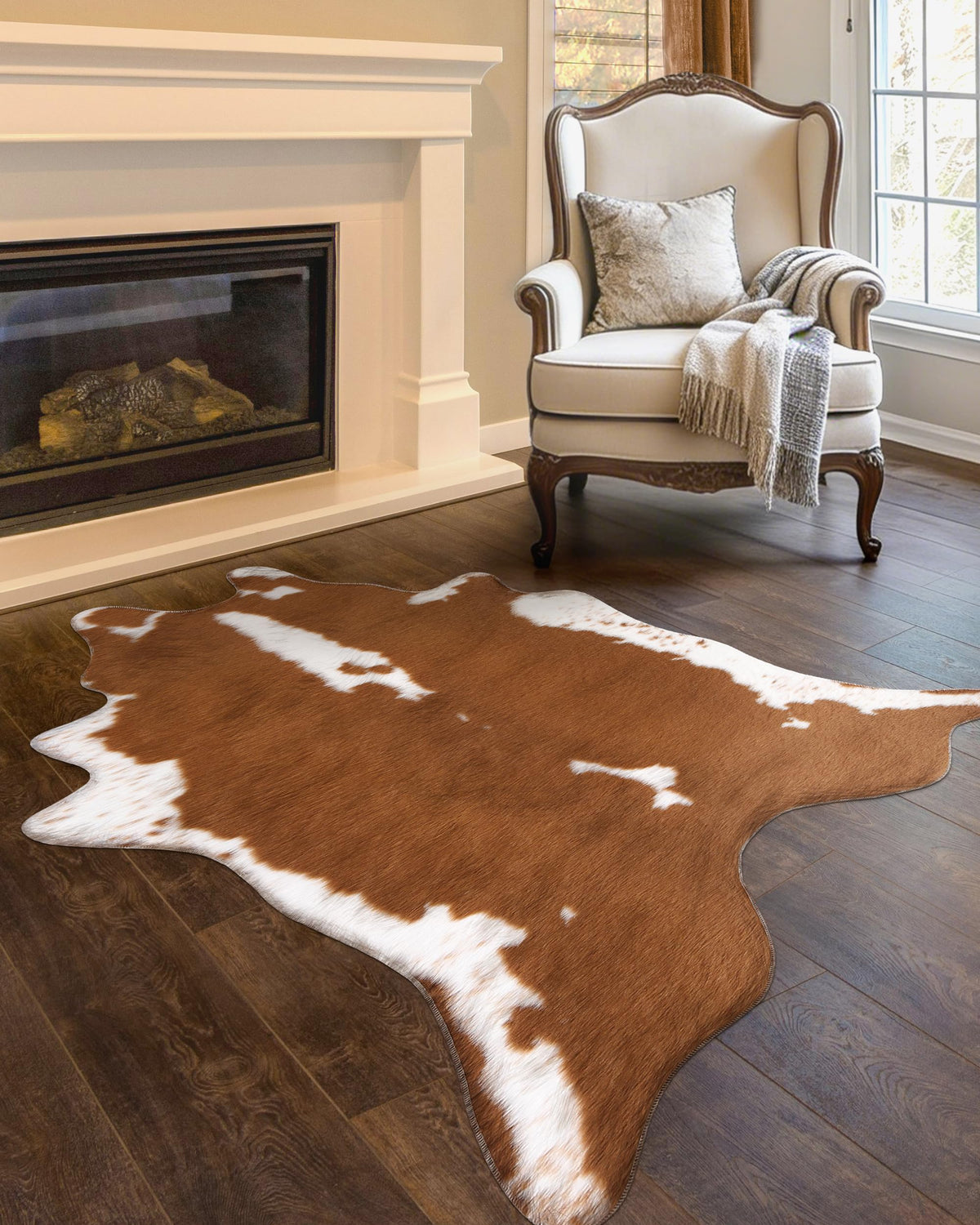 Faux Cowhide Cow Print Rug, Animal Hide Western Decor, 4.6 x 5.2 Feet