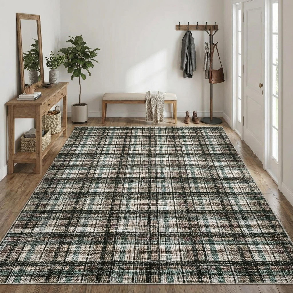 Large Living Room Rugs 8x10 Area Rugs Machine Washable Modern Geometric Neutral Rug Non Slip Low Pile Farmhouse Stain Resistant Carpet for Bedroom Nursery Classroom Dorm 8'x10' Multi