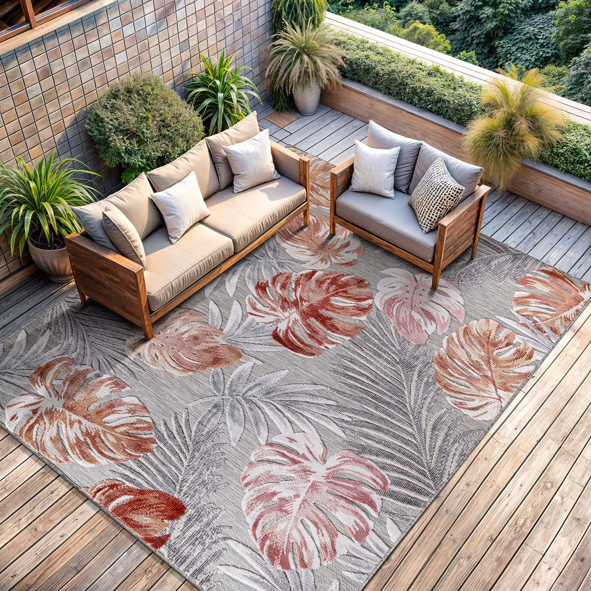CAMILSON Indoor Outdoor Rug, Multicolor 6x9 Geometric Arch Striped Area Rugs for Patio and Home Areas, Easy-Cleaning Non-Shedding Living Room, Garden and Deck Washable Outside Carpet (6 x 9)