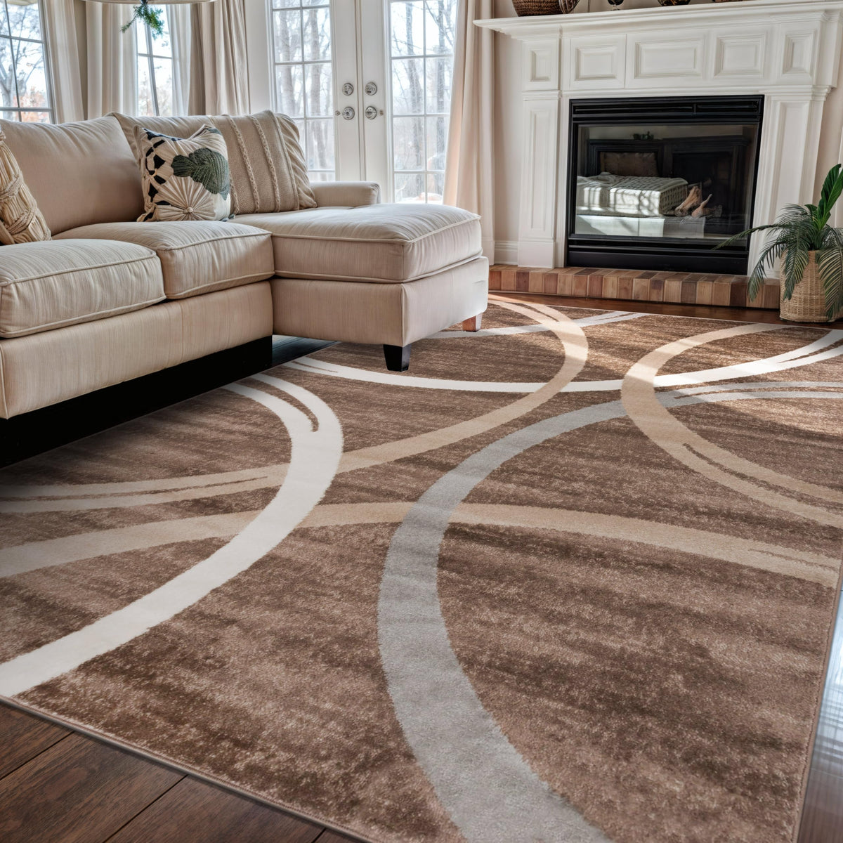 Rugshop Wavy Circles Fade-Resistant Living Room Area Rug Gray 5'3" x 7'3"