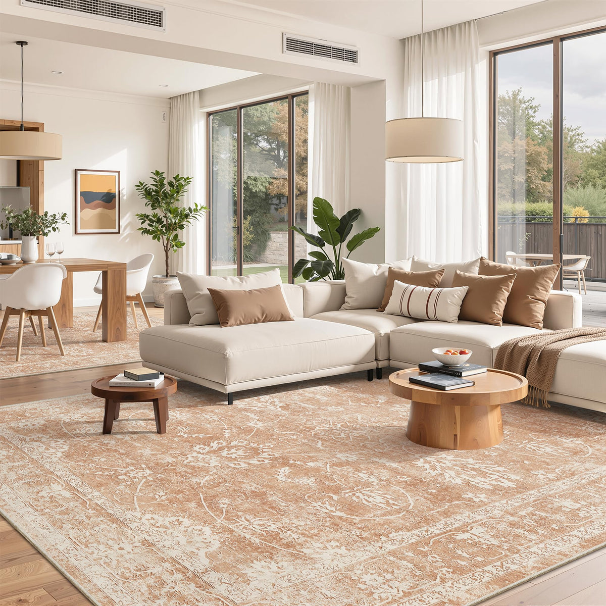 Madane 8x10 Area Rugs for Living Room, Washable Neutral Rug Brown/Sand