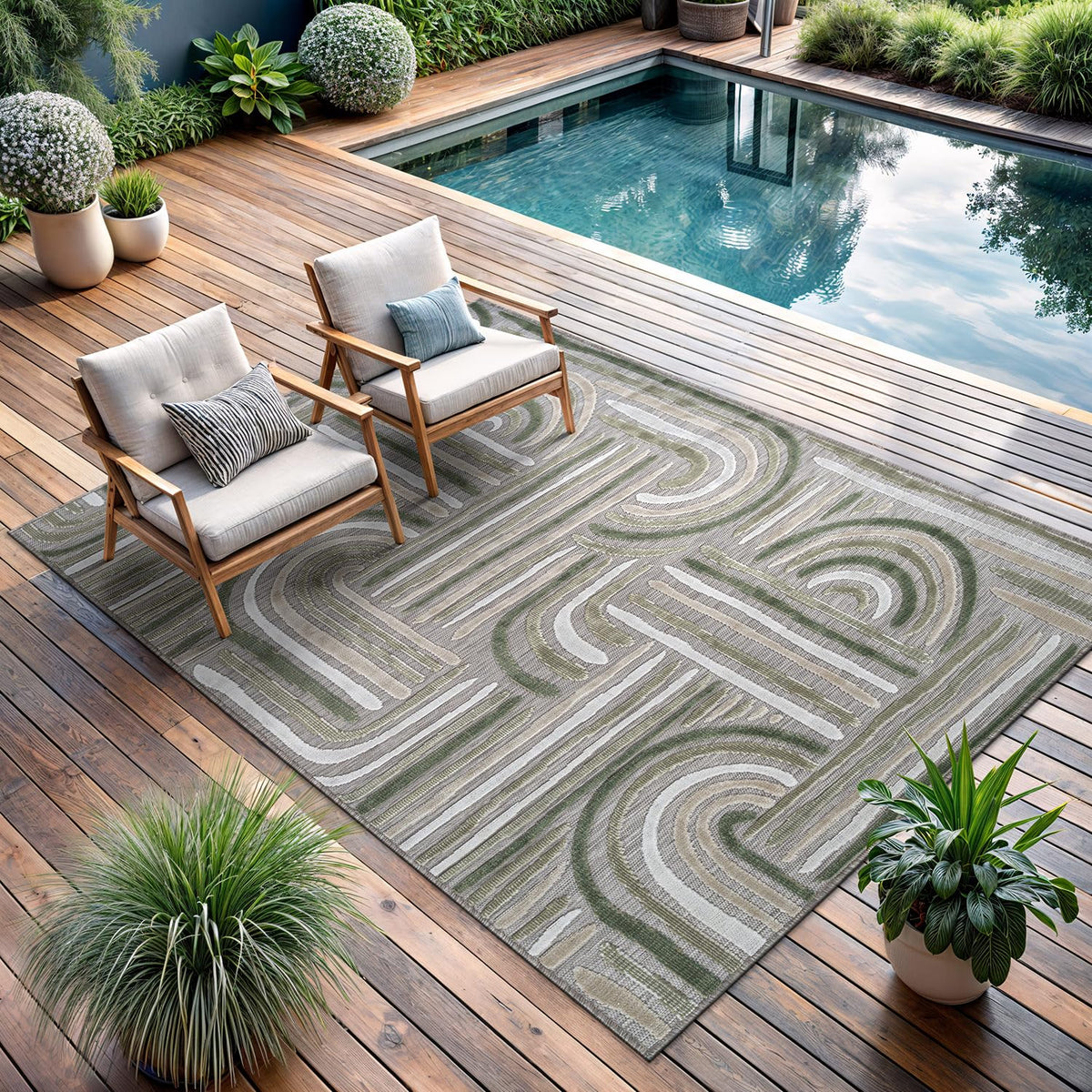 CAMILSON Indoor Outdoor Rug, Multicolor 6x9 Geometric Arch Striped Area Rugs for Patio and Home Areas, Easy-Cleaning Non-Shedding Living Room, Garden and Deck Washable Outside Carpet (6 x 9)