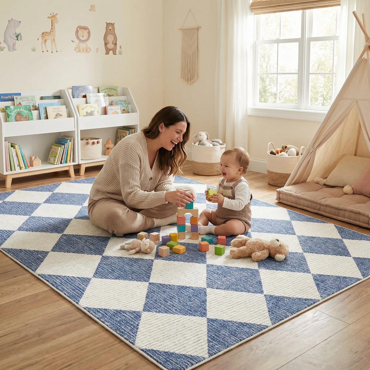 GarveeHome 5x7 Checkered Area Rug Black and Brown Washable Living Room Rug