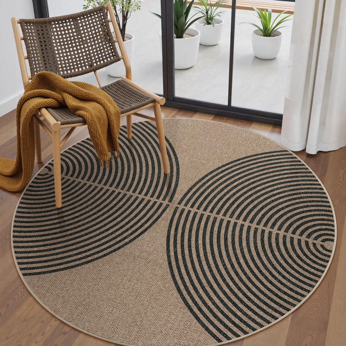 Lahome Modern Rainbow Easy Jute Carpet, Washable 5x7 Area Rugs for Living Room Patio Black Farmhouse Indoor Outdoor Rugs, Contemporary Natural Non Slip Floor Carpet for Office RV Backyard