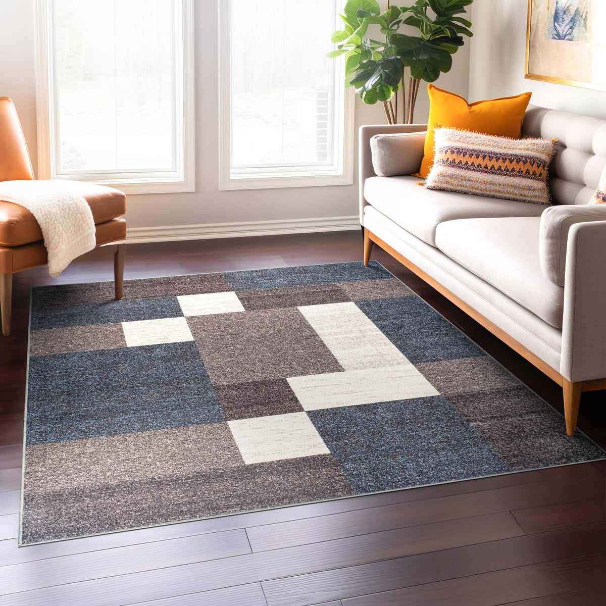 Rugshop Geometric Boxes Non-Slip Modern Area Rug Red 5'3" x 7'3"