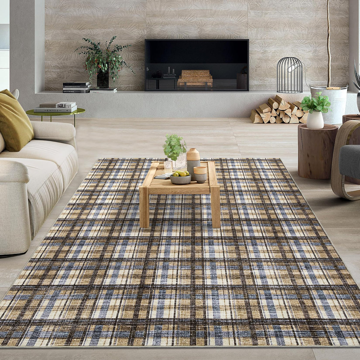 Large Living Room Rugs 8x10 Area Rugs Machine Washable Modern Geometric Neutral Rug Non Slip Low Pile Farmhouse Stain Resistant Carpet for Bedroom Nursery Classroom Dorm 8'x10' Multi