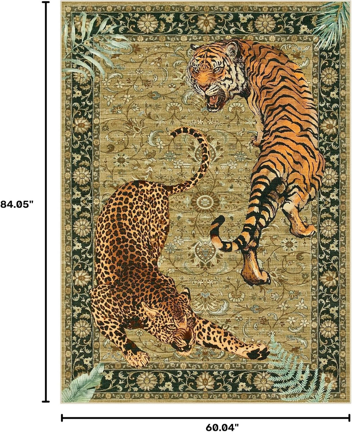 Joydeco Tiger Cheetah Animal Print 5x7 Washable Living Room Bedroom Rug