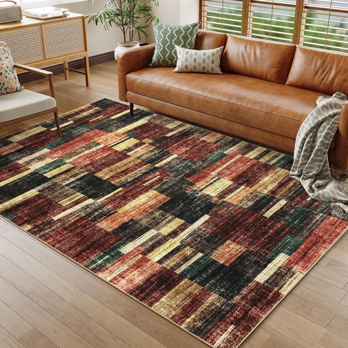 GarveeHome Large Living Room Rugs 8x10 Area Rugs Machine Washable Modern Geometric Neutral Rug Non Slip Low Pile Farmhouse Stain Resistant Carpet for Bedroom Nursery Classroom Dorm 8 ft x10 ft Multi
