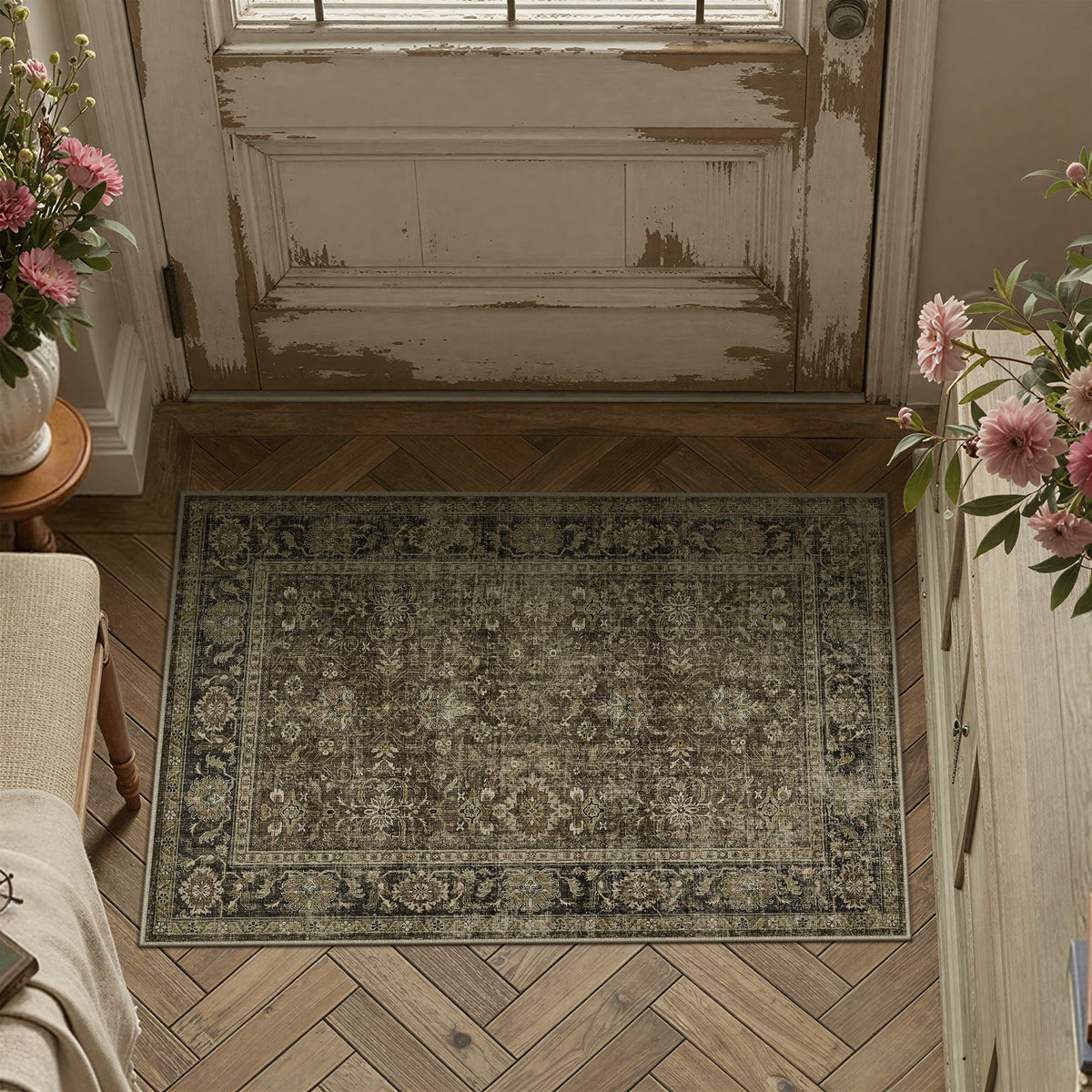 8x10 Dark Brown Vintage Area Rug