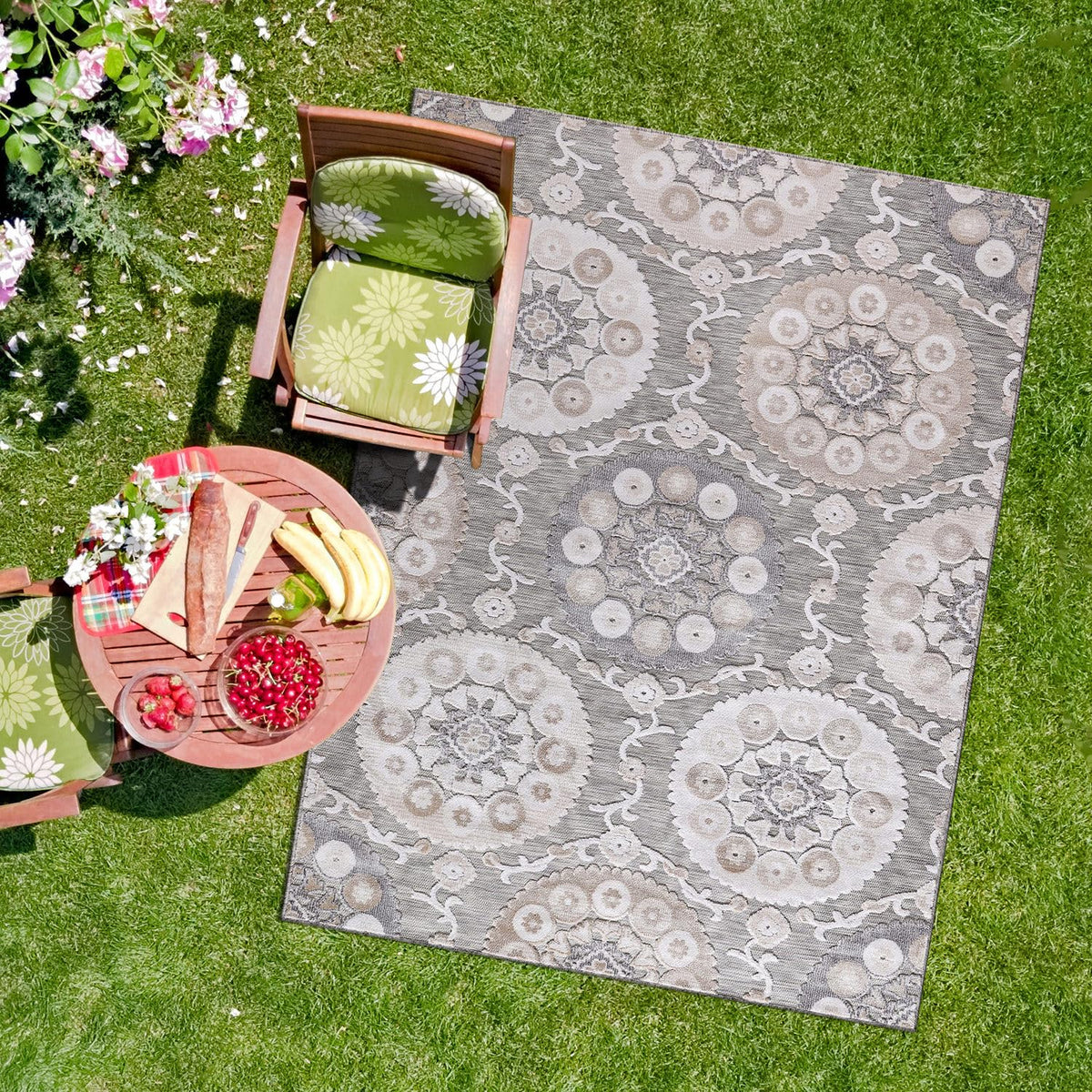 CAMILSON Indoor Outdoor Rug, Multicolor 6x9 Geometric Arch Striped Area Rugs for Patio and Home Areas, Easy-Cleaning Non-Shedding Living Room, Garden and Deck Washable Outside Carpet (6 x 9)