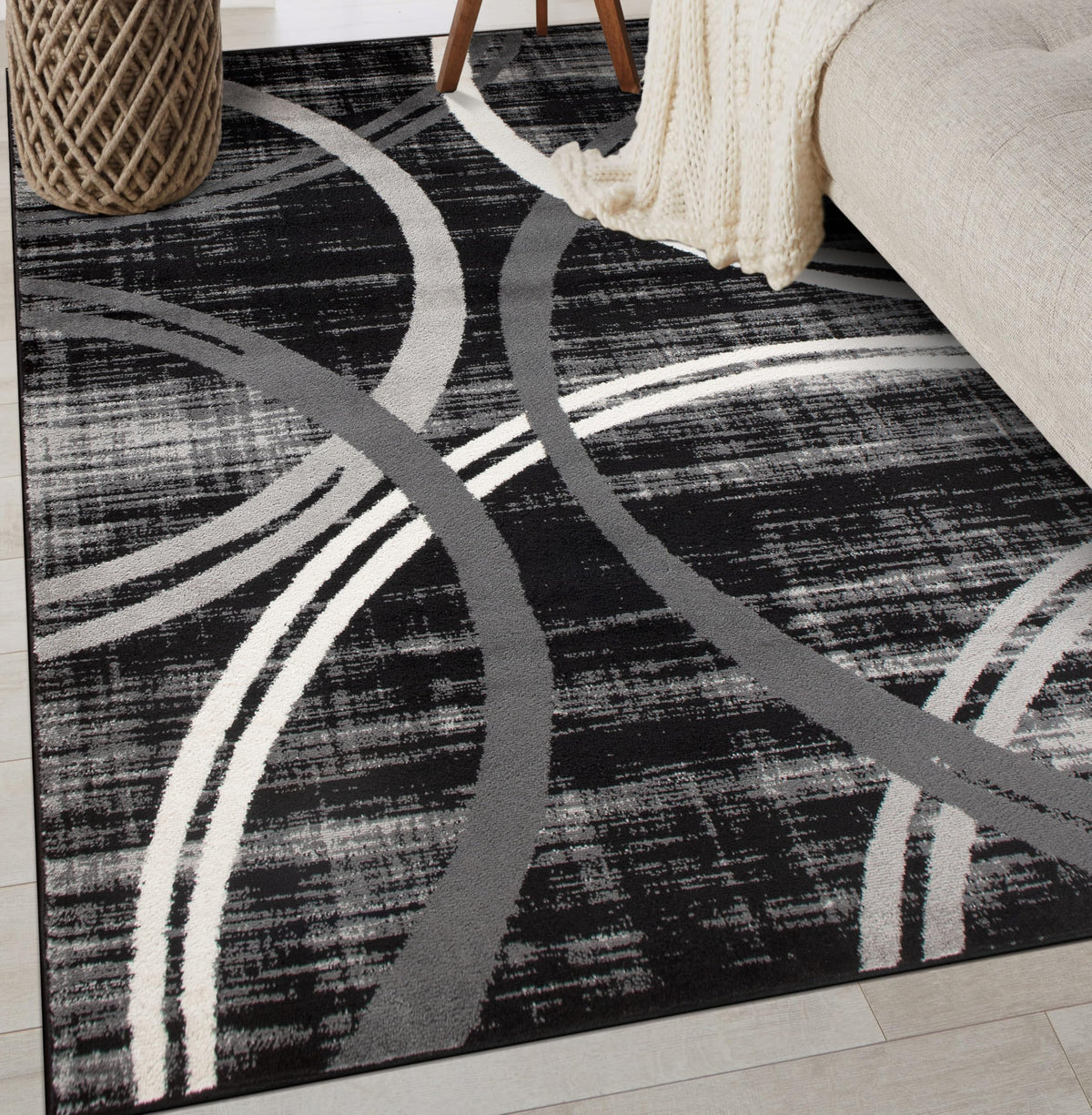 Rugshop Wavy Circles Fade-Resistant Living Room Area Rug Gray 5'3" x 7'3"