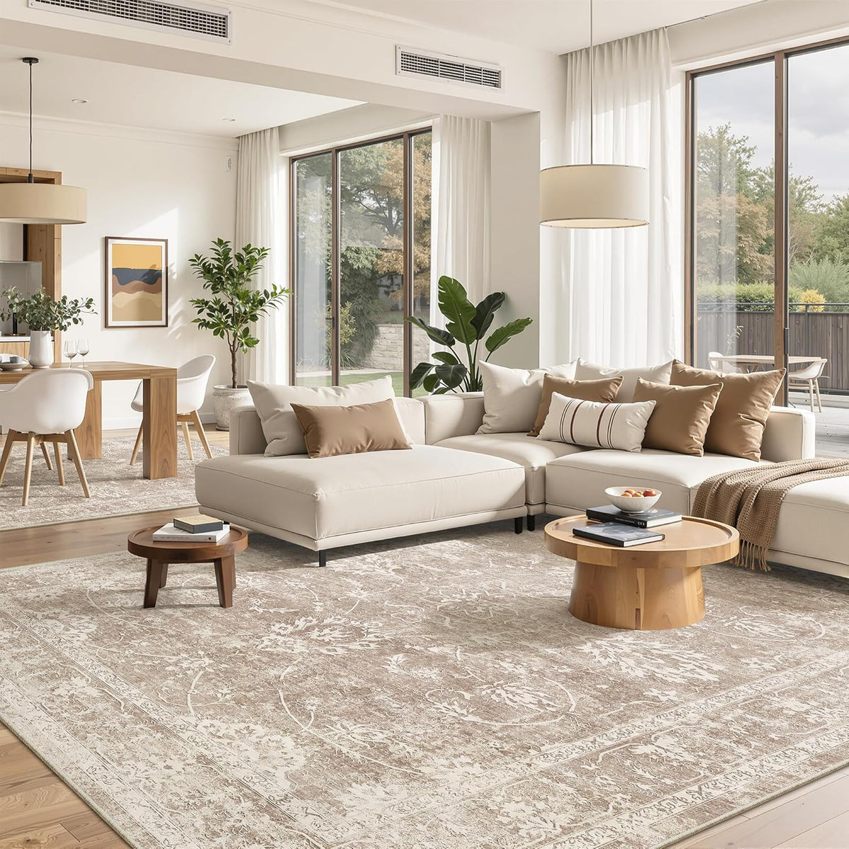 Madane 8x10 Area Rugs for Living Room, Washable Neutral Rug Brown/Sand