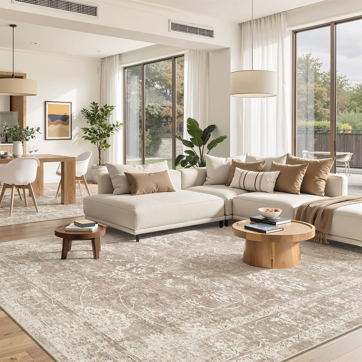Madane 8x10 Area Rugs for Living Room, Washable Neutral Rug Brown/Sand