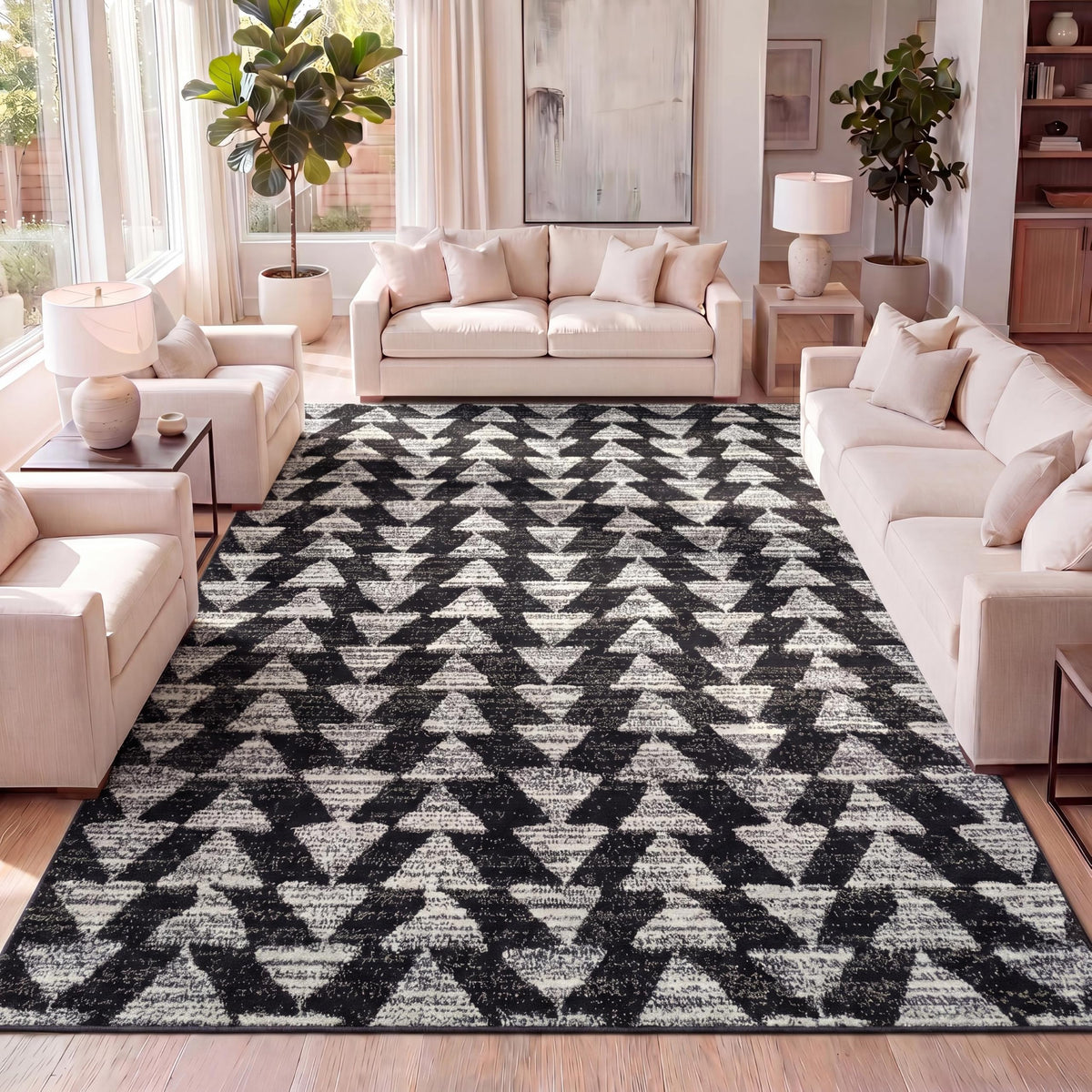 JONATHAN Y Aisha Moroccan Triangle Geometric Cream/Black Indoor Area Rug, 8x10, Contemporary, Modern, Easy-Cleaning for Living Room, Bedroom, Kitchen, Pet Friendly, Non-Shedding (MOH206A-8)