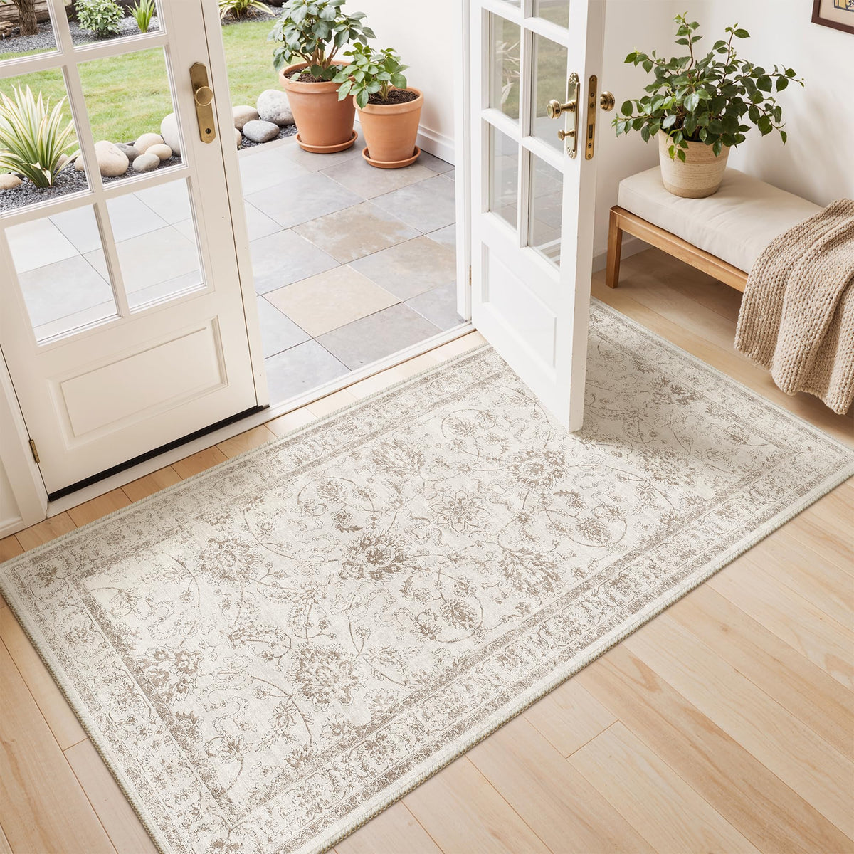 Madane 8x10 Area Rugs for Living Room, Washable Neutral Rug Brown/Sand