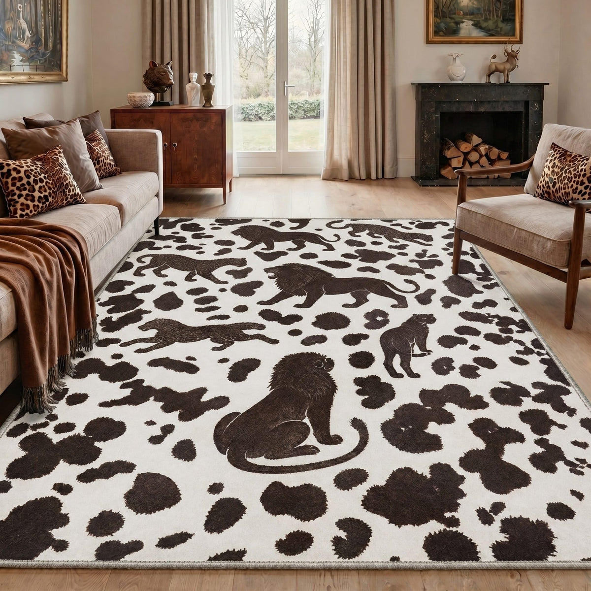 Bavni Leopard Rug 5x7 Cheetah Animal Print Rug Washable Jungle Rugs Blue