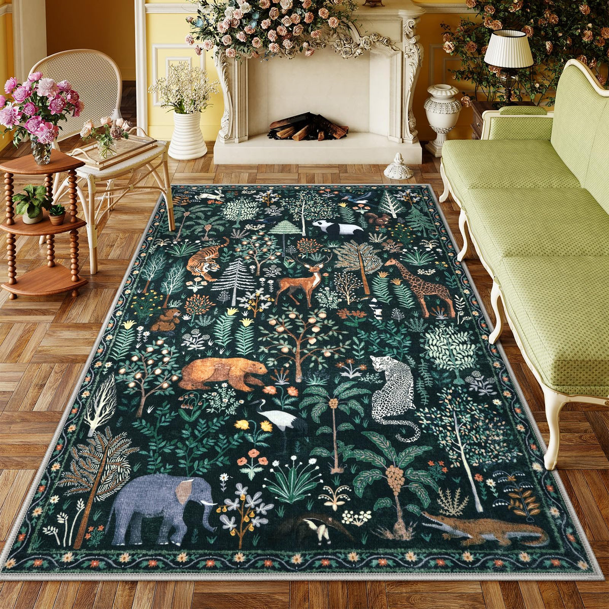 OJIA Jungle Print 5x7 Area Rugs for Living Room Green Soft Washable Rugs