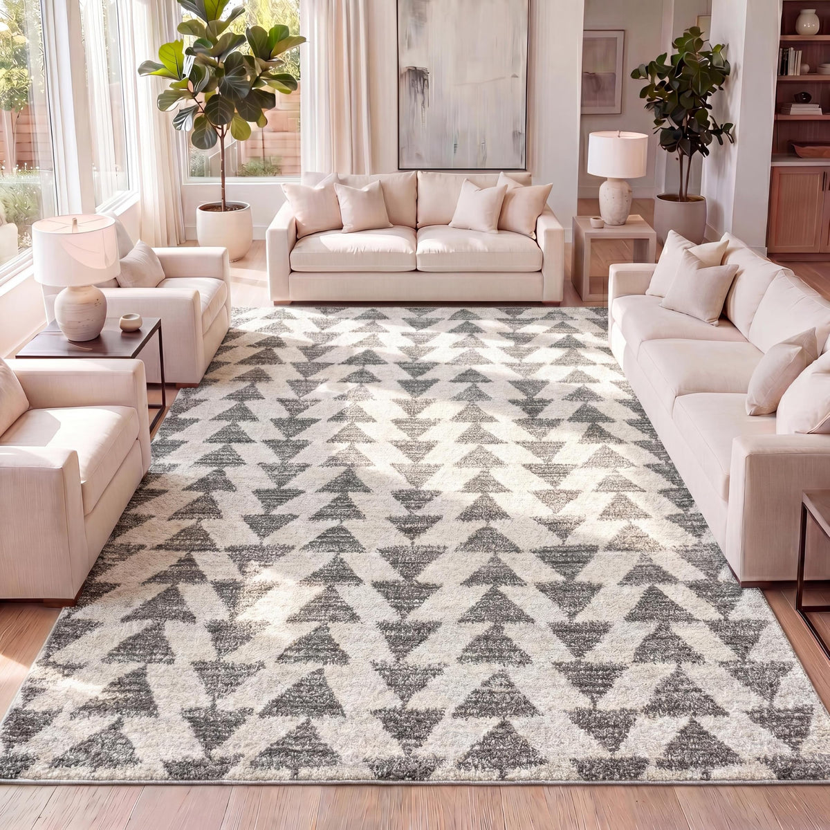 JONATHAN Y Aisha Moroccan Triangle Geometric Cream/Black Indoor Area Rug, 8x10, Contemporary, Modern, Easy-Cleaning for Living Room, Bedroom, Kitchen, Pet Friendly, Non-Shedding (MOH206A-8)