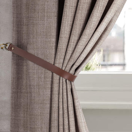 HOME QUEEN Faux Leather Curtain Tiebacks with Hooks, 2 Pack, Chocolate