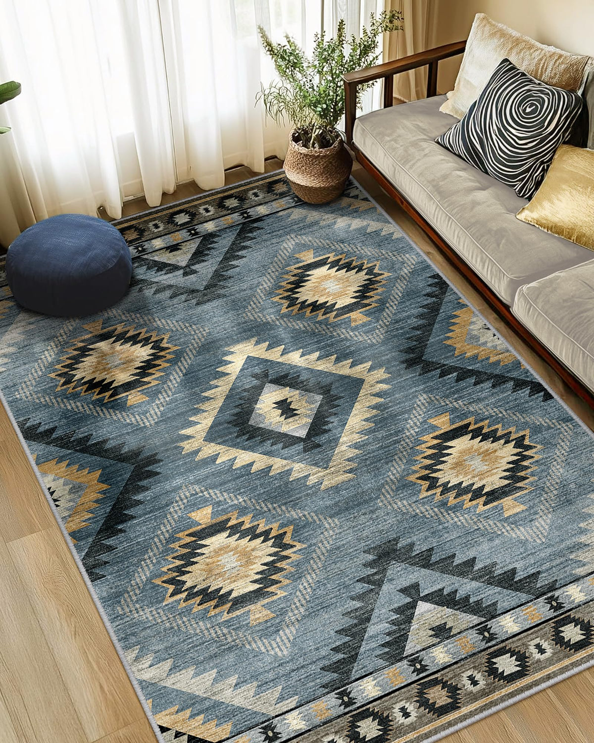 BESTSWEETIE 5'x7' Washable Area Rug for Living Room Bedroom Yellowbrown