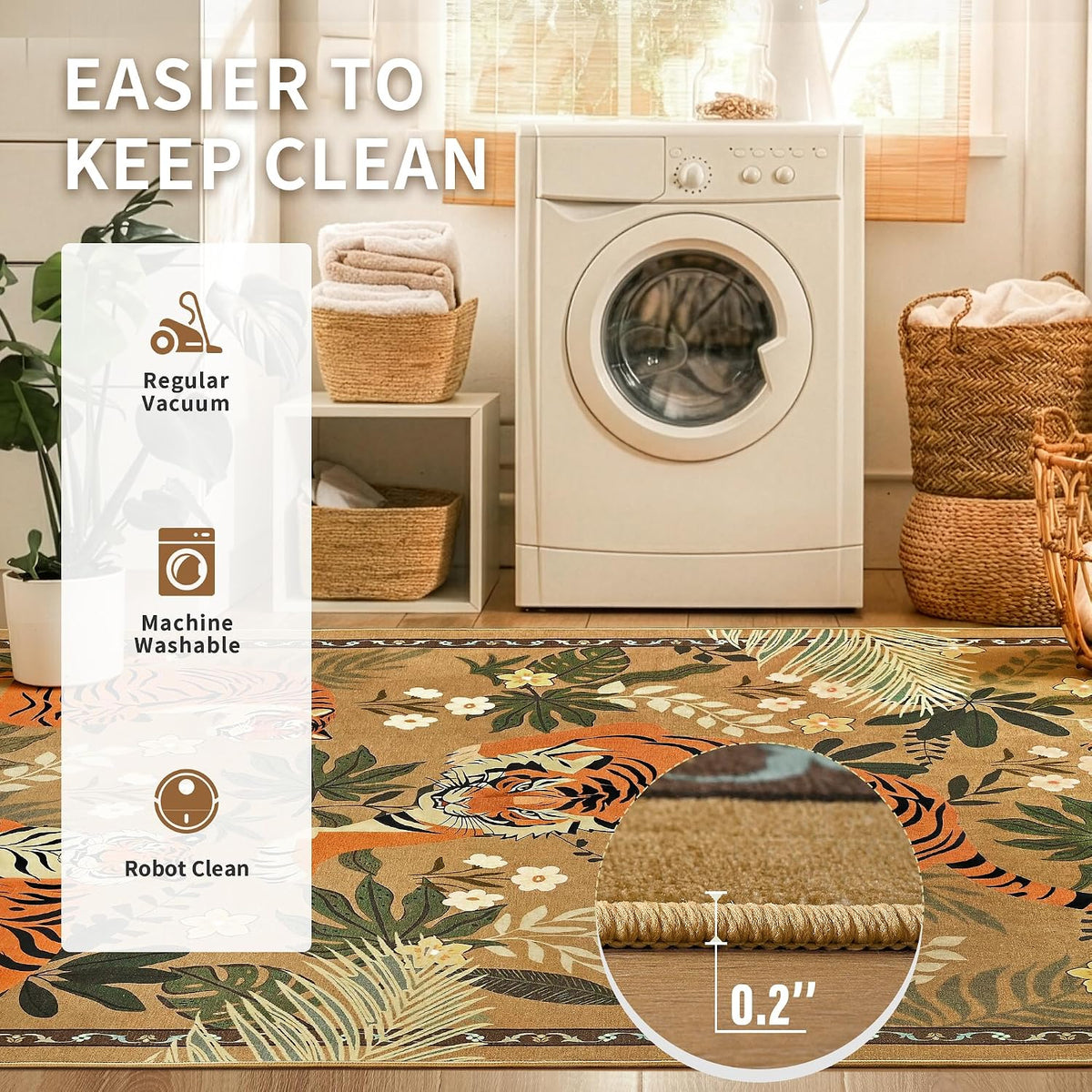 Zentavio Tiger Area Rug 6x9, Vintage Safari Animal Print Rug, Washable Non Slip Boho Camel Carpet for Living Room Bedroom