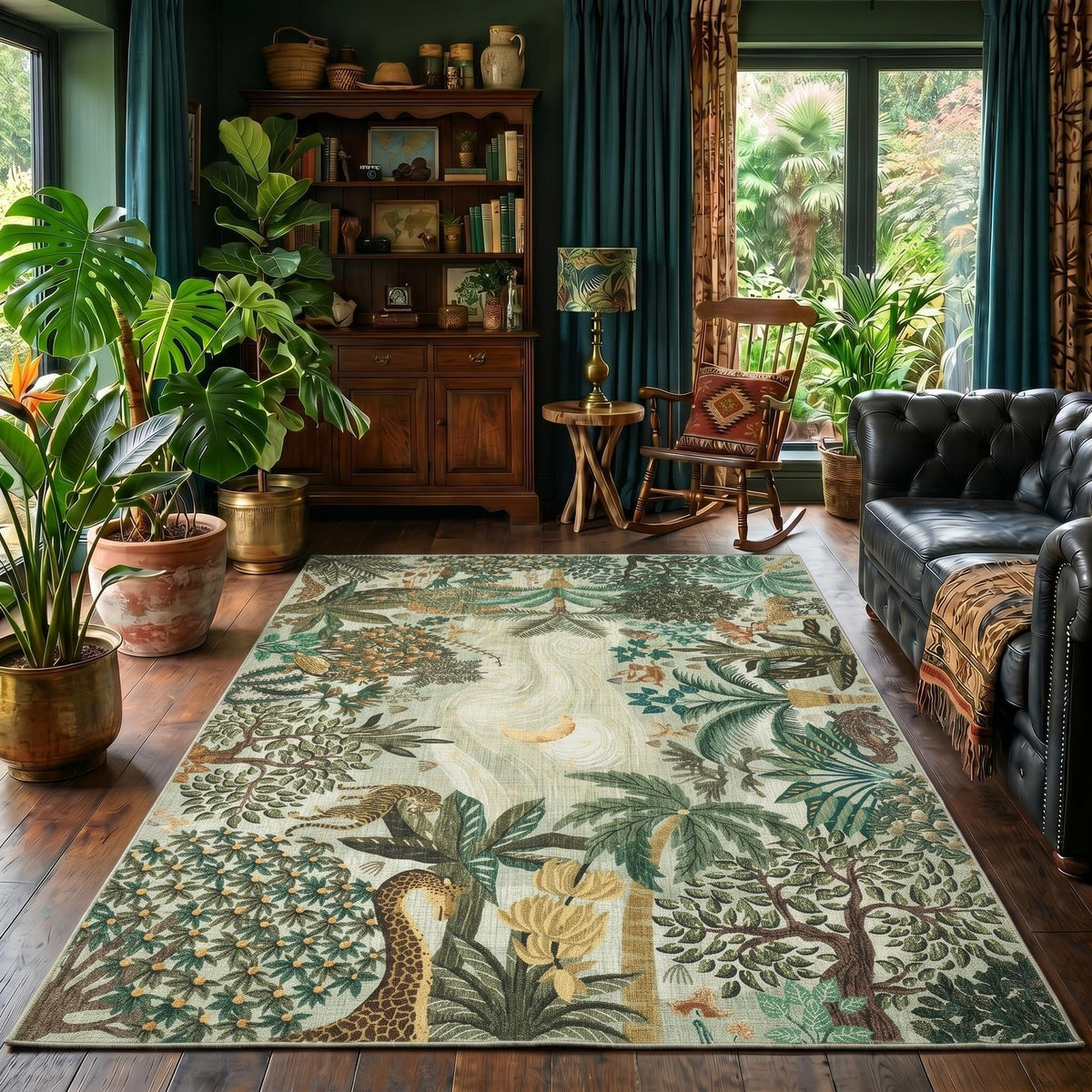 GarveeHome 5x7 Jungle Area Rug Washable Rugs for Living Room Bedroom, Soft Low Pile Non Slip Accent Floor Mat Animal Print Throw Rug Indoor Carpet Dining Room Playroom