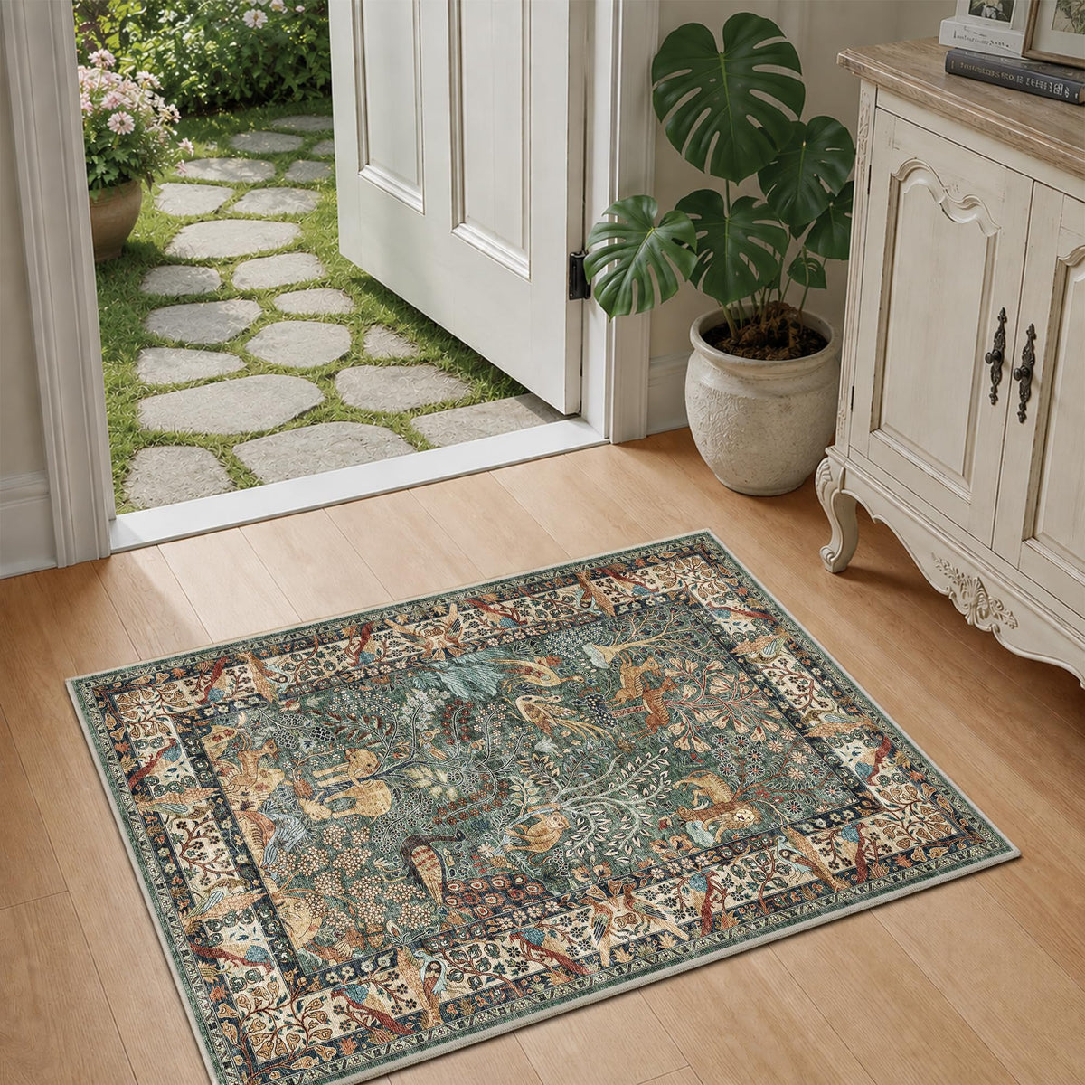 5x7 Washable Area Rug Vintage Animals Print Boho Indoor Carpet