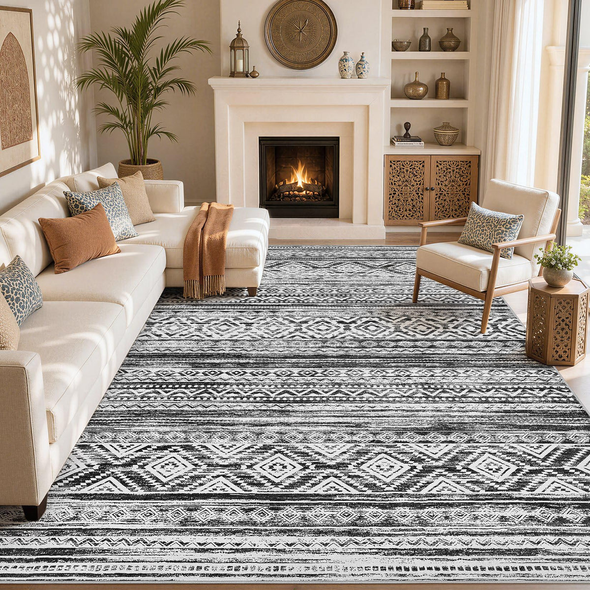 cotiled 6x9 Area Rugs for Living Room: Boho Washable Rug for Dining Room