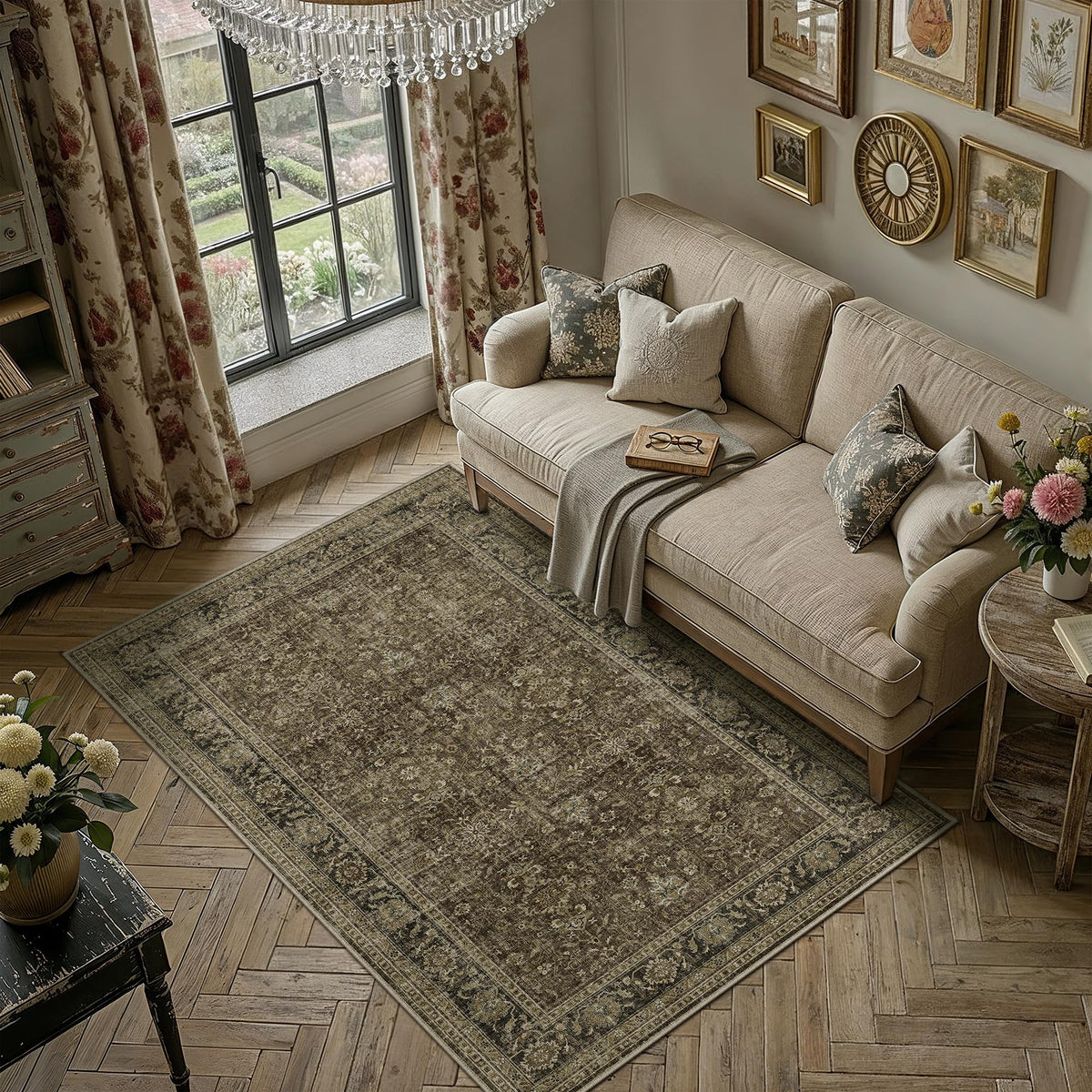 8x10 Dark Brown Vintage Area Rug