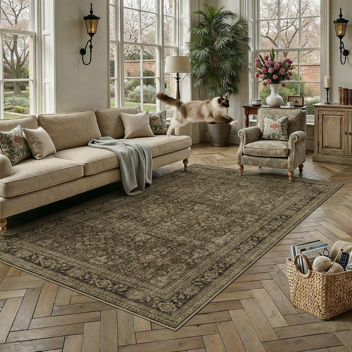 8x10 Dark Brown Vintage Area Rug