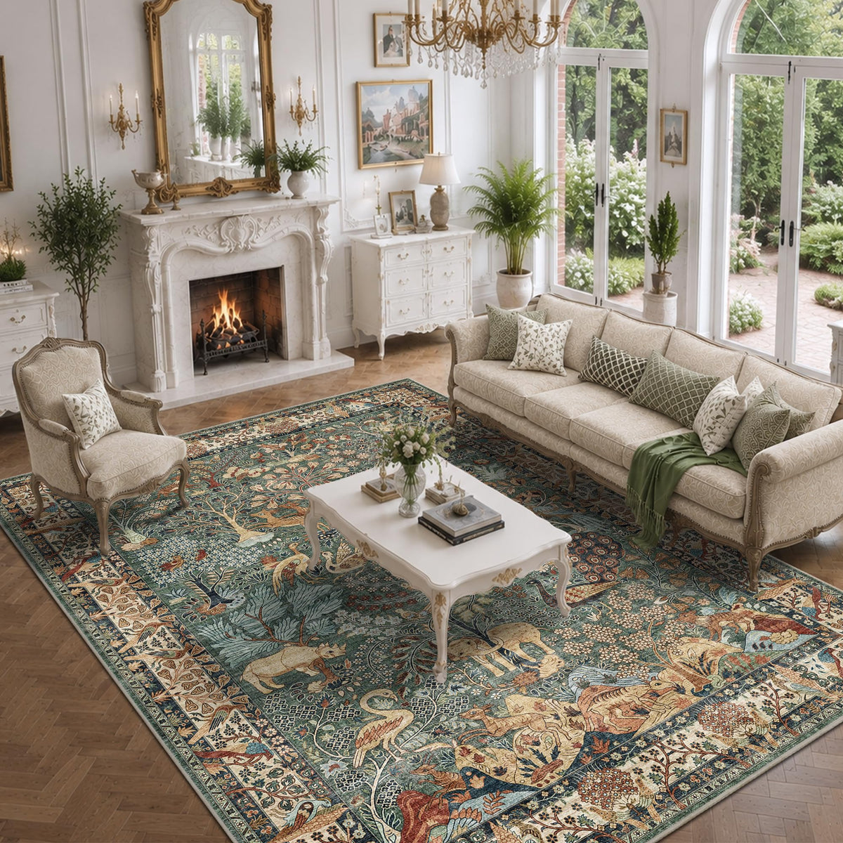 5x7 Washable Area Rug Vintage Animals Print Boho Indoor Carpet