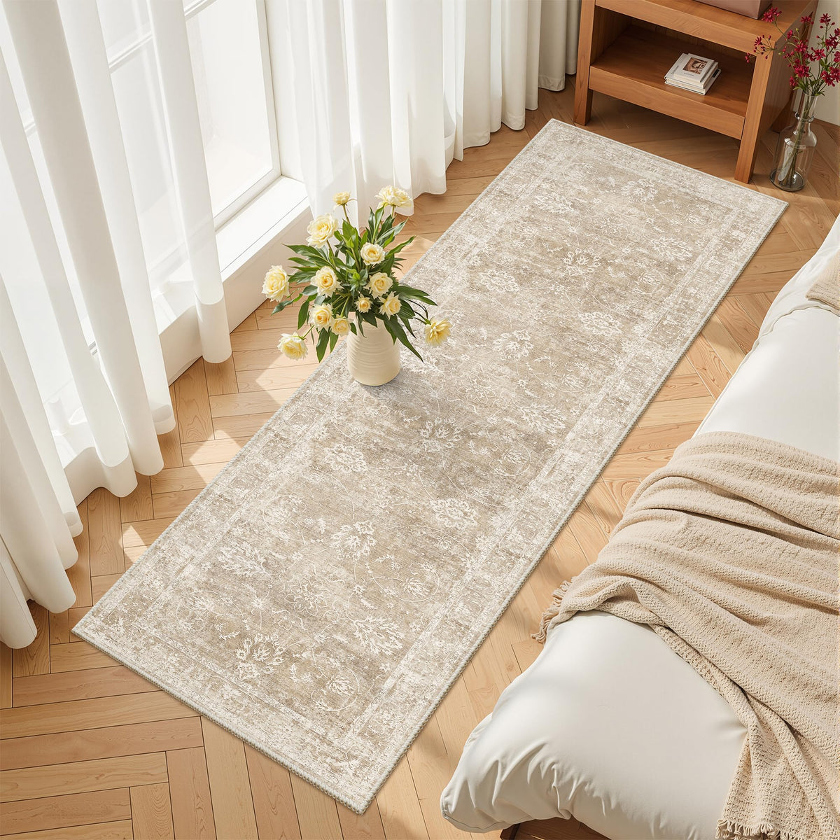 Madane 8x10 Area Rugs for Living Room, Washable Neutral Rug Brown/Sand