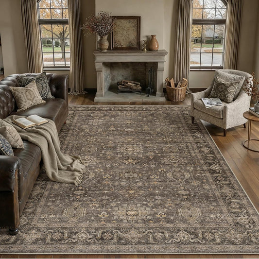 8x10 Dark Brown Vintage Area Rug