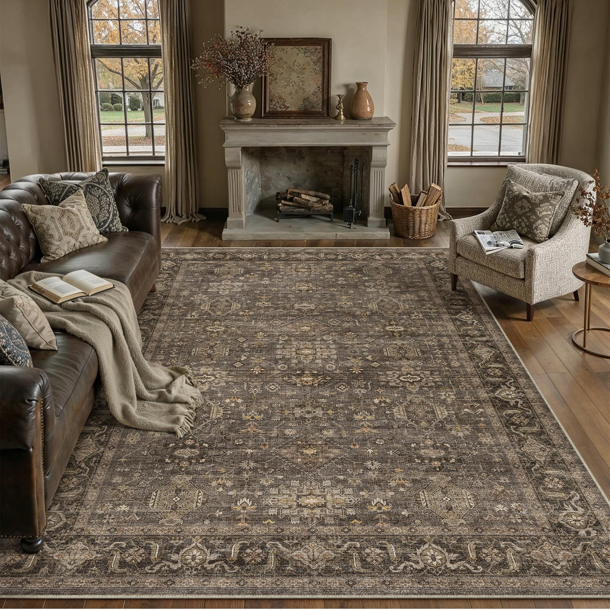 8x10 Dark Brown Vintage Area Rug