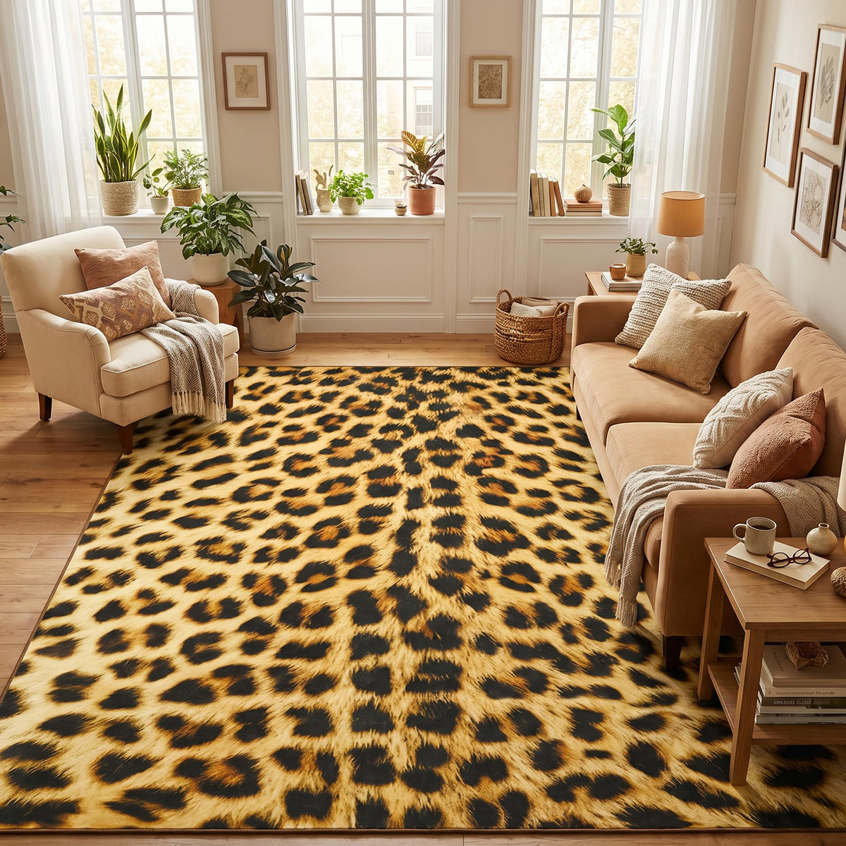 BENRON Soft Antelope Rug 5x7, Faux Animal Print Rug for Living Room Bedroom