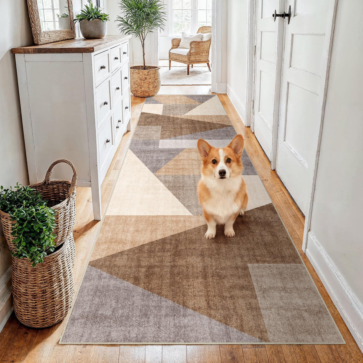 5x7 Washable Area Rug for Living Room - Non-Slip Geometric Rugs Blue Grey